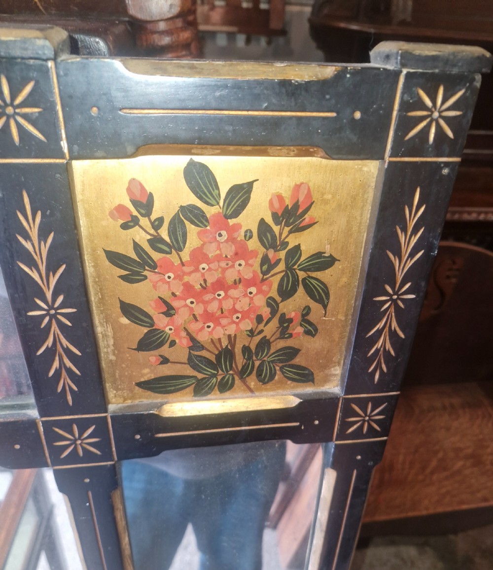 Victorian ebonised and decorated wall mirror.  View V