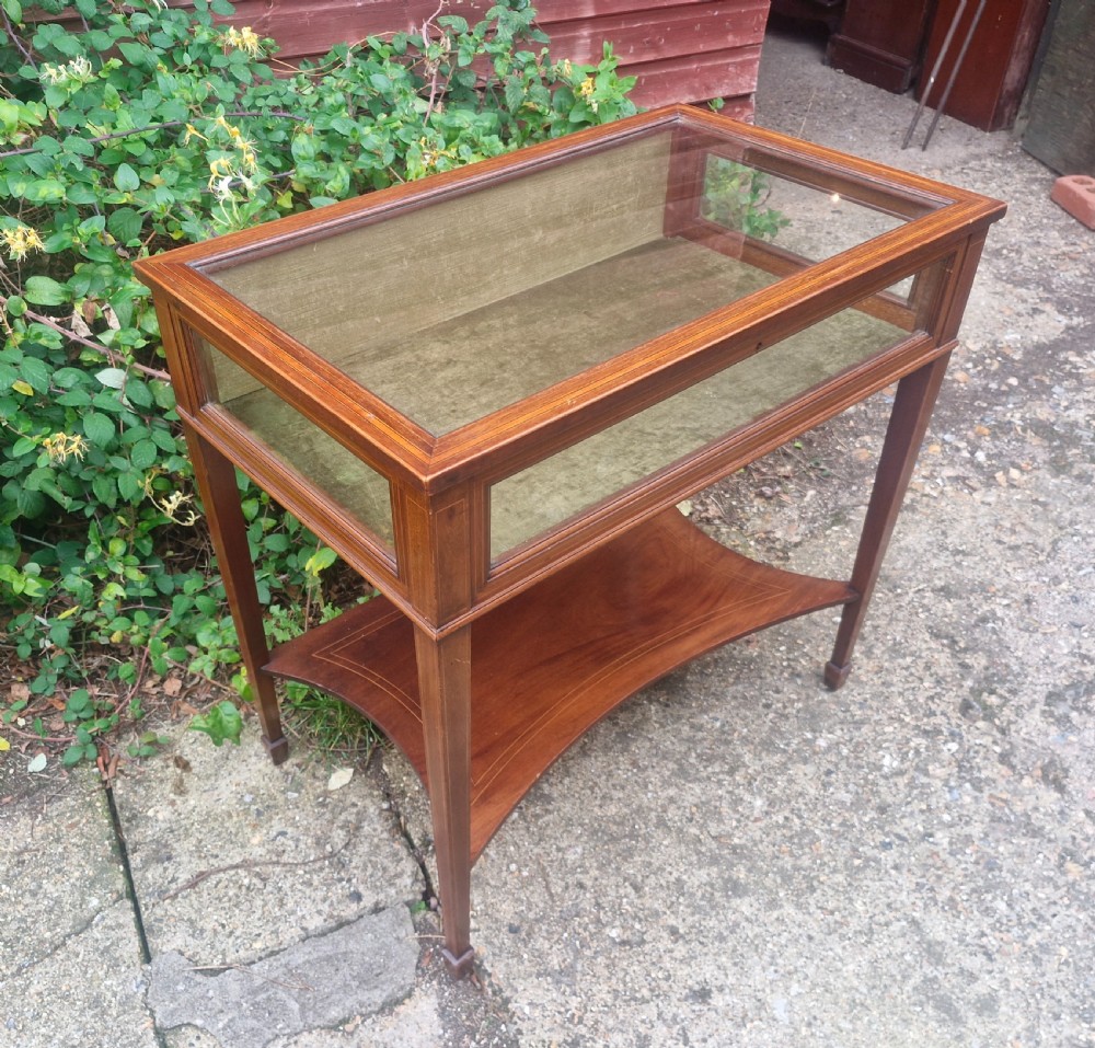 Edwardian inlaid mahogany bijouterie display table.  View IV