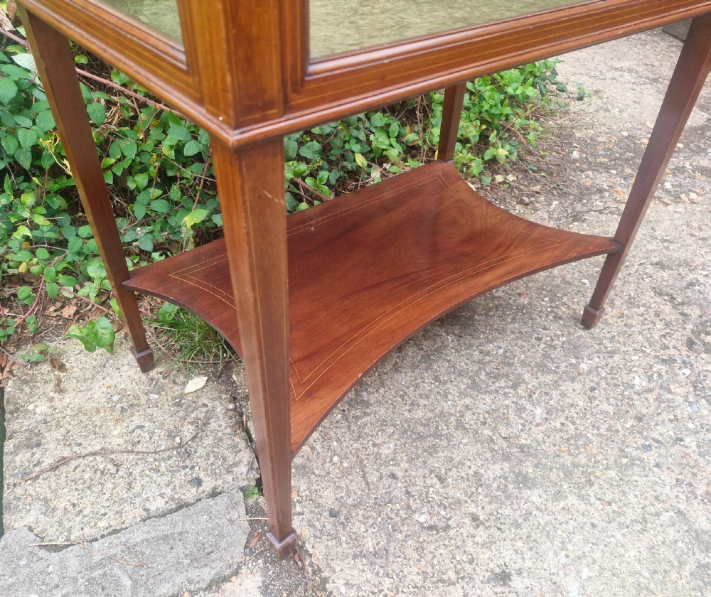 Edwardian inlaid mahogany bijouterie display table.  View V