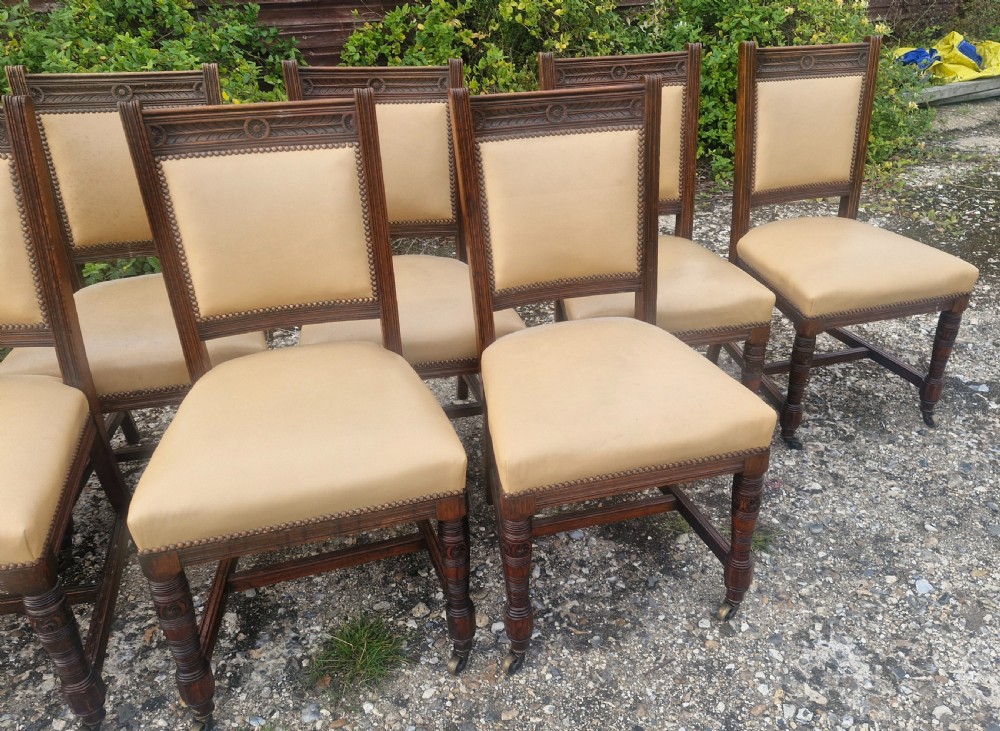 Good solid set of 10 oak Victorian dining chairs.  View IV