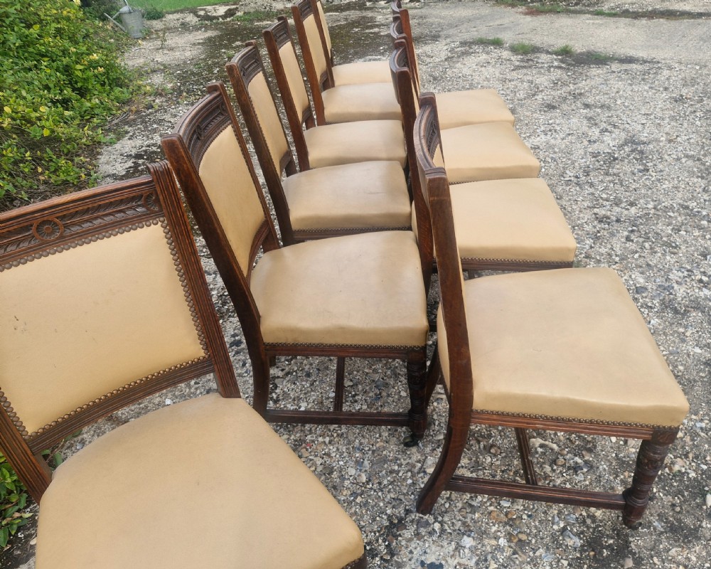 Good solid set of 10 oak Victorian dining chairs.  View V