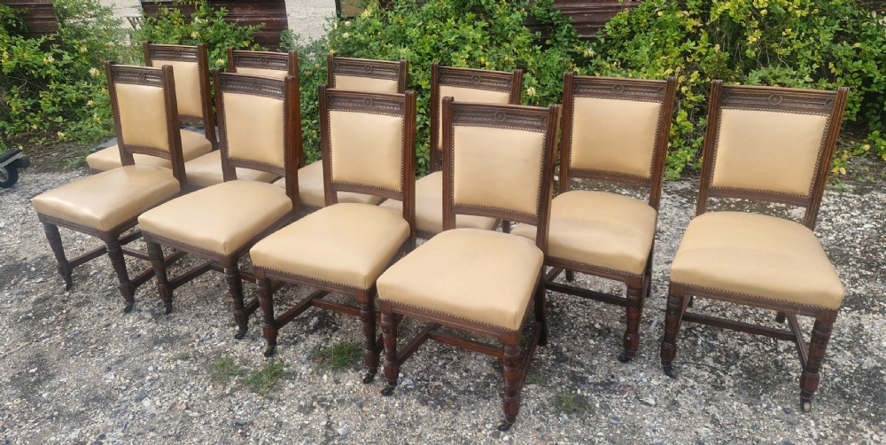 Good solid set of 10 oak Victorian dining chairs.  View IX