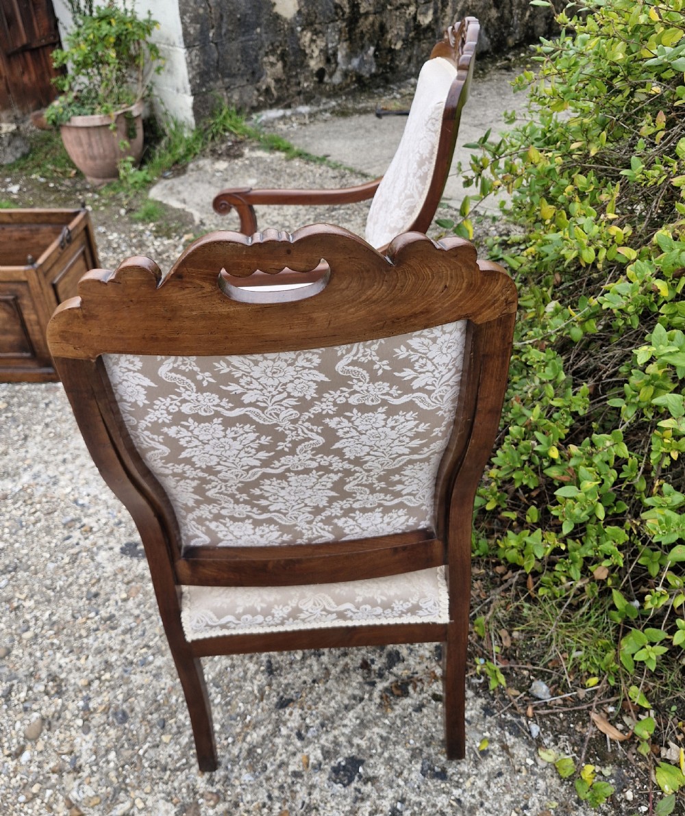 Pair of mahogany framed upholstered armchairs.  View II