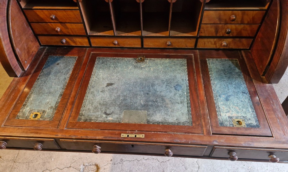 Mahogany free standing cylinder top pedestal desk.  View III