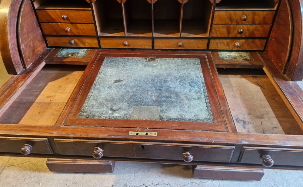 Mahogany free standing cylinder top pedestal desk.  View V