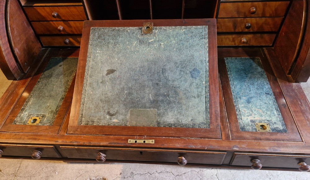 Mahogany free standing cylinder top pedestal desk.  View VI