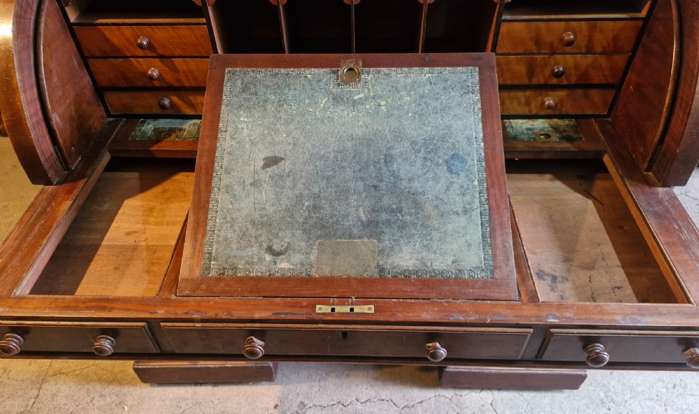 Mahogany free standing cylinder top pedestal desk.  View VII