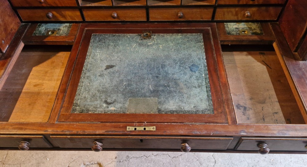 Mahogany free standing cylinder top pedestal desk.  View VIII