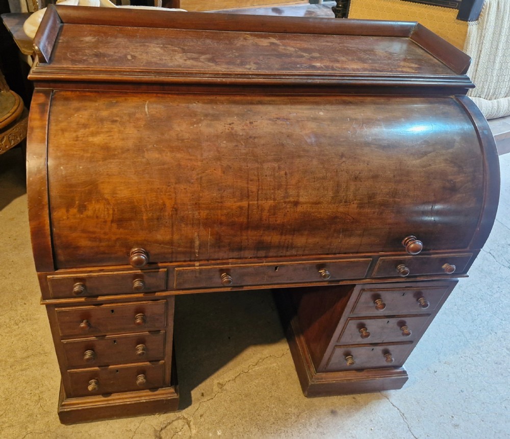 Mahogany free standing cylinder top pedestal desk.  View XIII
