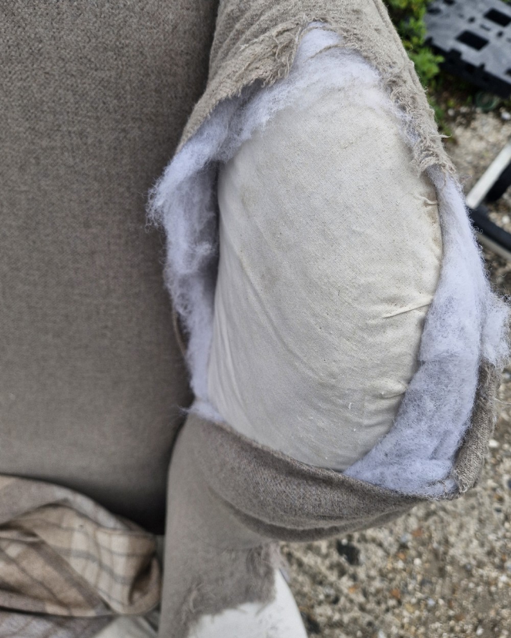 Tall wing back upholstered armchair for recovering.  View IX