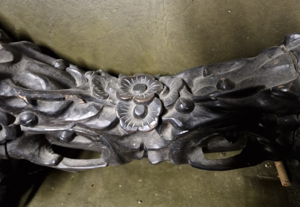 Carved Oriental table top dinner gong.  View XII