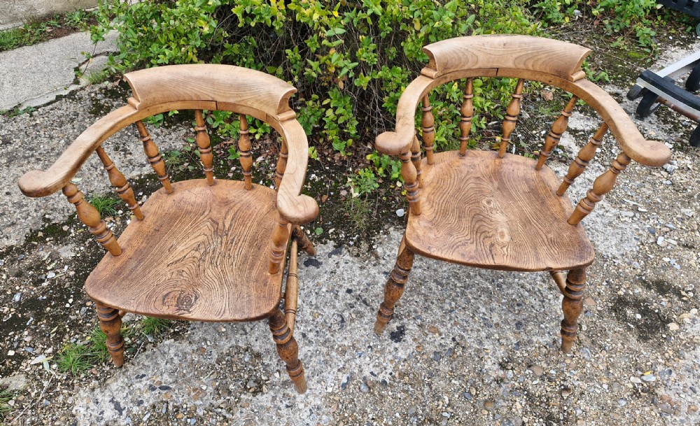 Pair of Late Victorian Smokers bow armchairs. View V