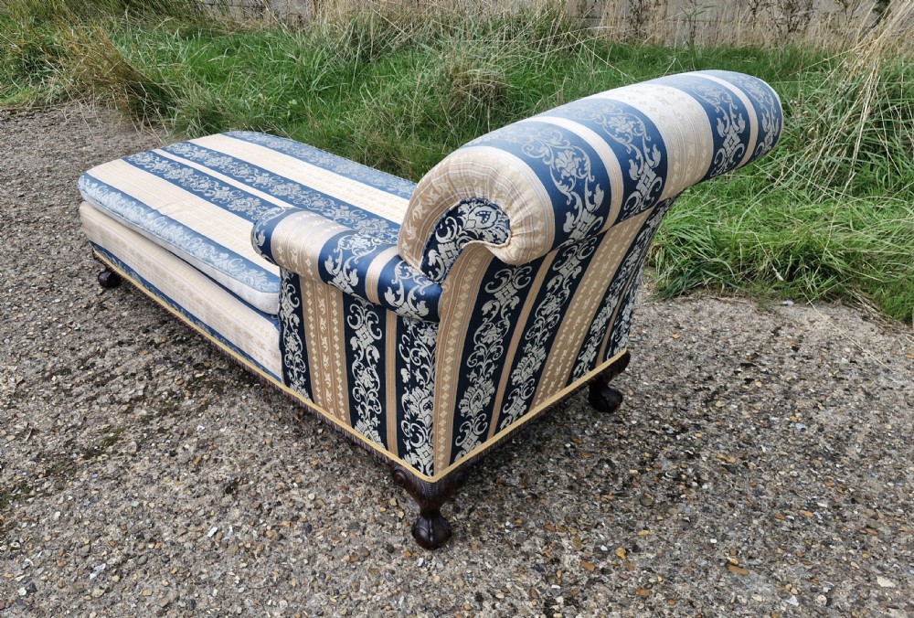 Edwardian carved Mahogany framed upholstered day bed. View XII