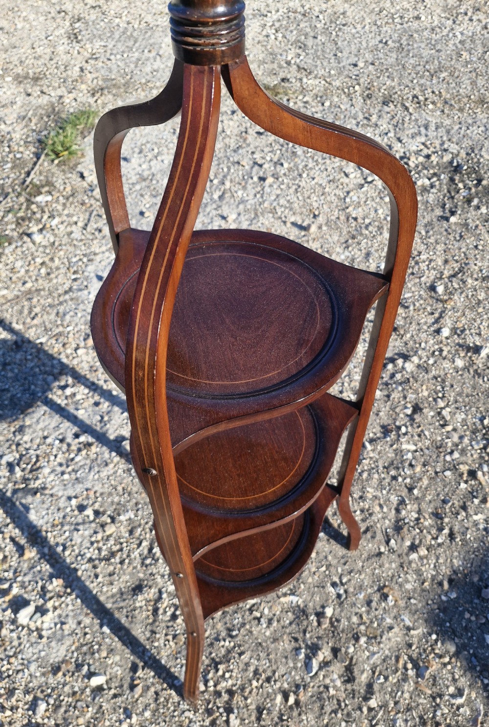 Edwardian inlaid mahogany 3 tier cake stand.  View IV