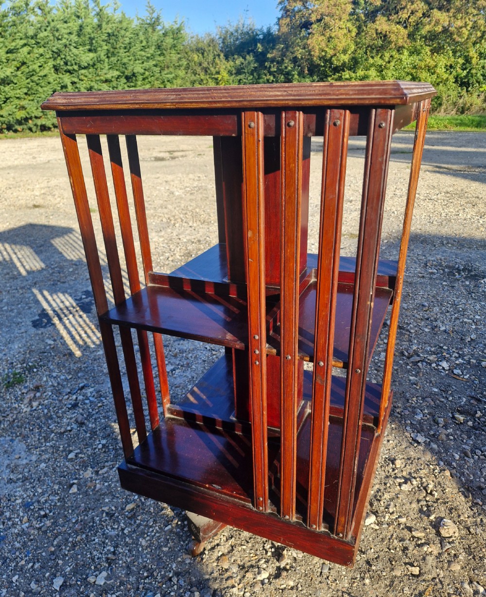 Edwardian inlaid mahogany revolving bookcase.  View II