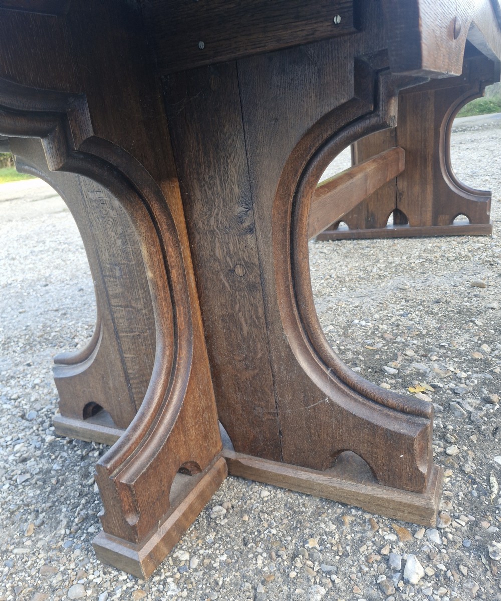 Gothic oak refectory dining table.  View XVII