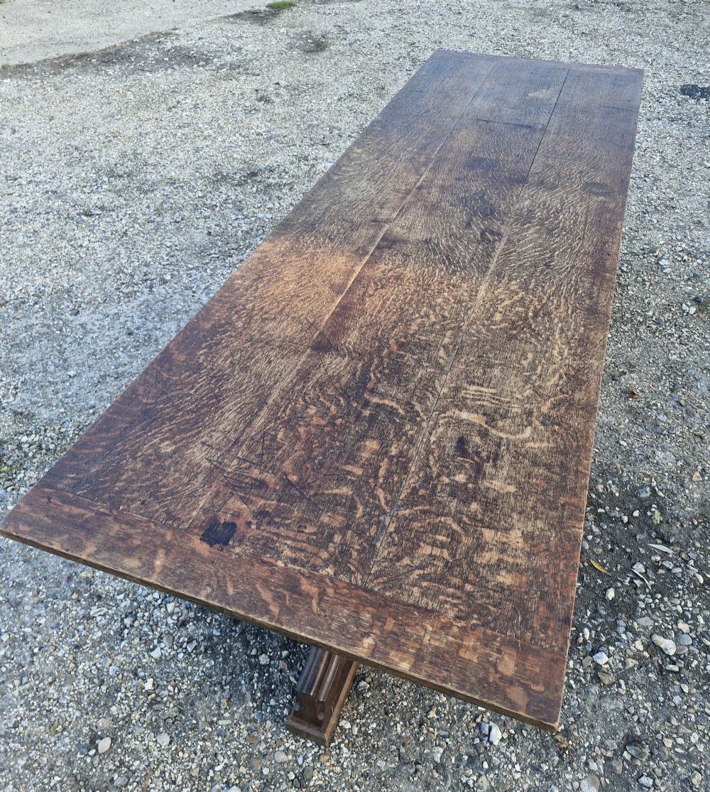 Gothic oak refectory dining table.  View XVIII