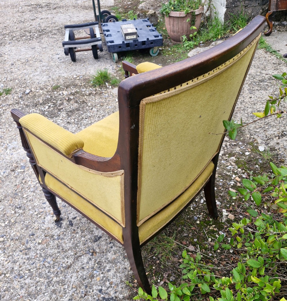 Late Victorian upholstered mahogany framed armchair in the Gillows manner.  View III
