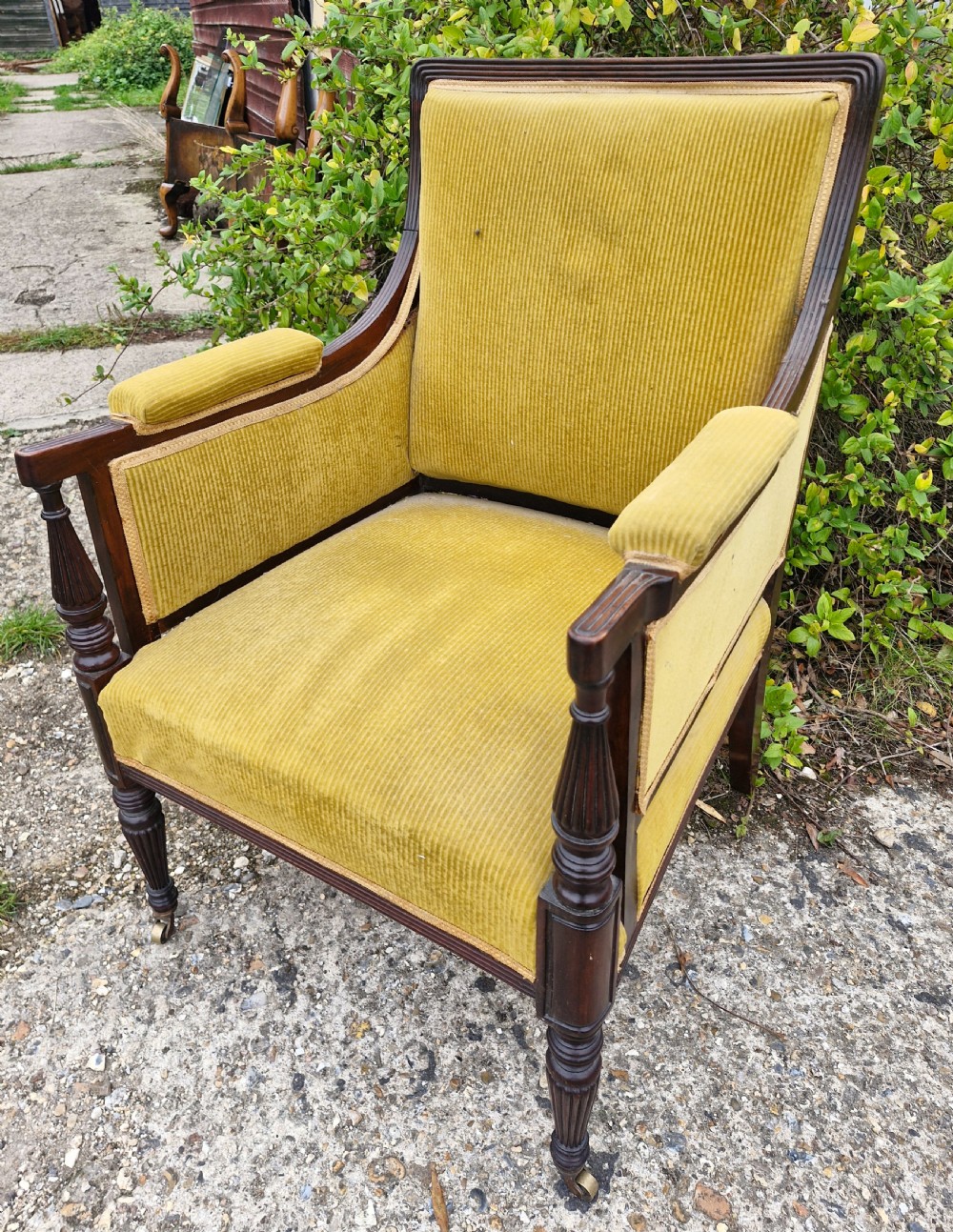 Late Victorian upholstered mahogany framed armchair in the Gillows manner.  View VIII