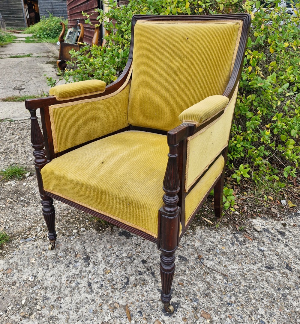 Late Victorian upholstered mahogany framed armchair in the Gillows manner.  View IX