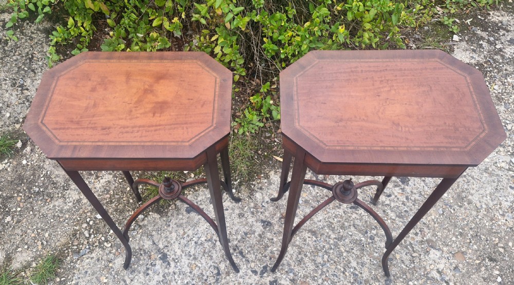 Pair of inlaid Satinwood and mahogany occasional tables.
