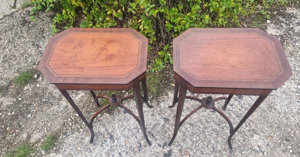Pair of inlaid Satinwood and mahogany occasional tables. View II
