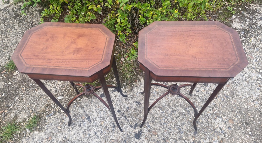 Pair of inlaid Satinwood and mahogany occasional tables. View III