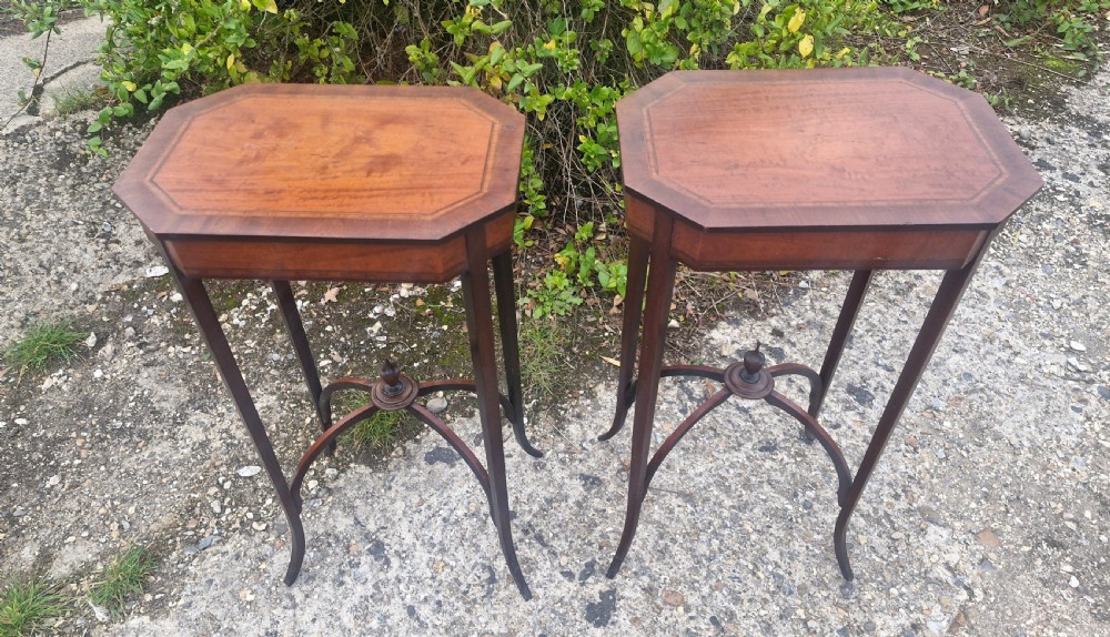 Pair of inlaid Satinwood and mahogany occasional tables. View IV
