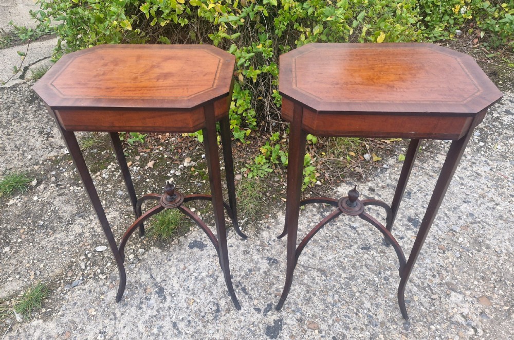 Pair of inlaid Satinwood and mahogany occasional tables. View V