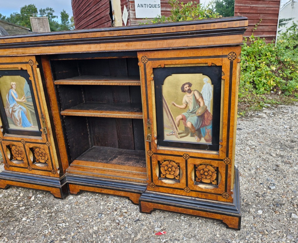 Good Victorian inlaid side cabinet with painted panels. View VIII