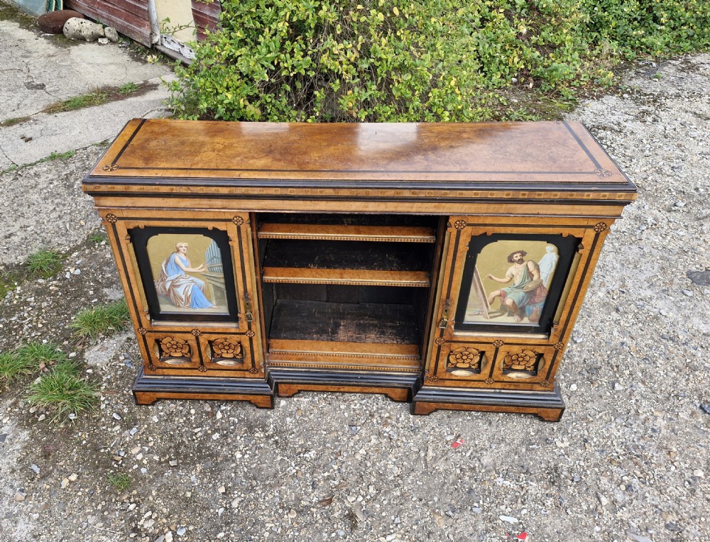 Good Victorian inlaid side cabinet with painted panels. View X