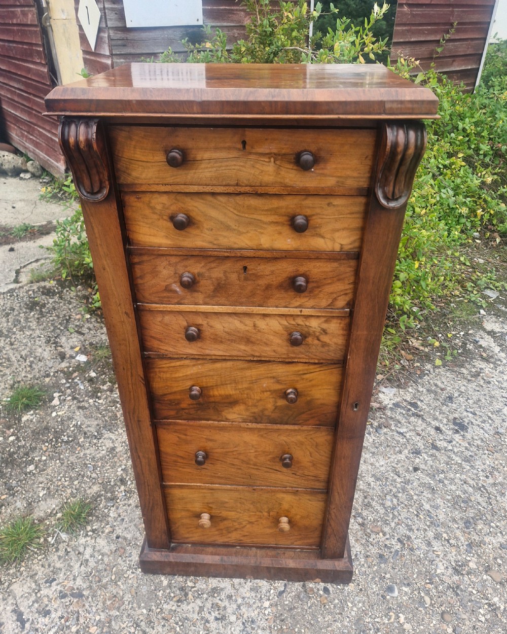 Victorian walnut secretaire Wellington Chest.  View VII