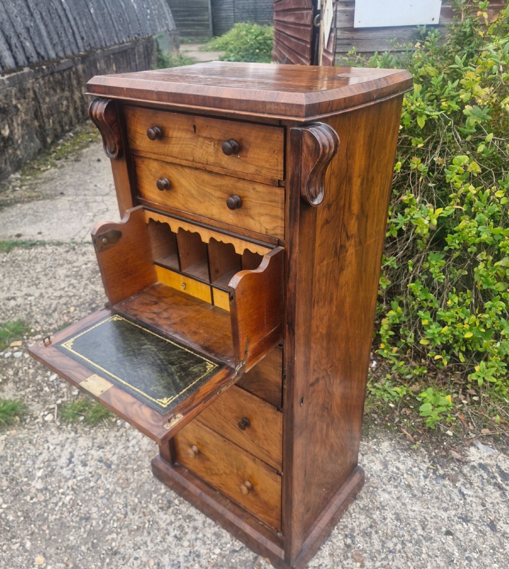 Victorian walnut secretaire Wellington Chest.  View IX