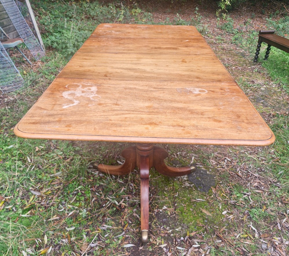 Regency mahogany twin pillar dining table with 2 extra leaves. View V
