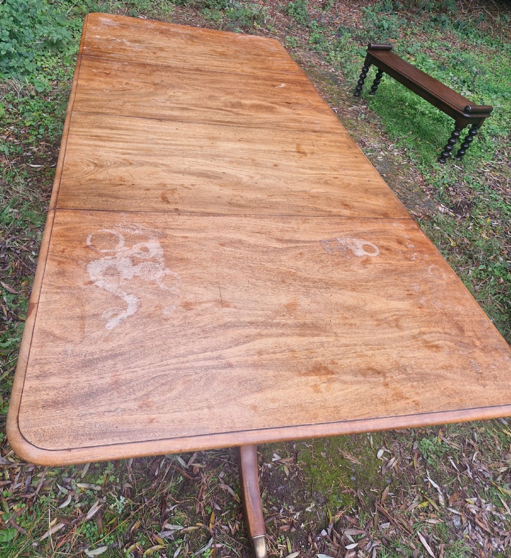 Regency mahogany twin pillar dining table with 2 extra leaves. View VII