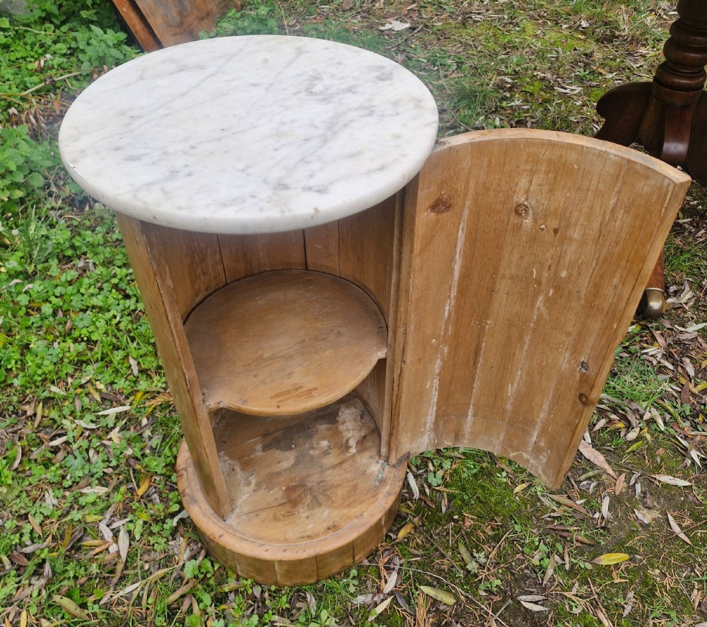 Victorian pine cylinder pot cupboard with Marble top. View II