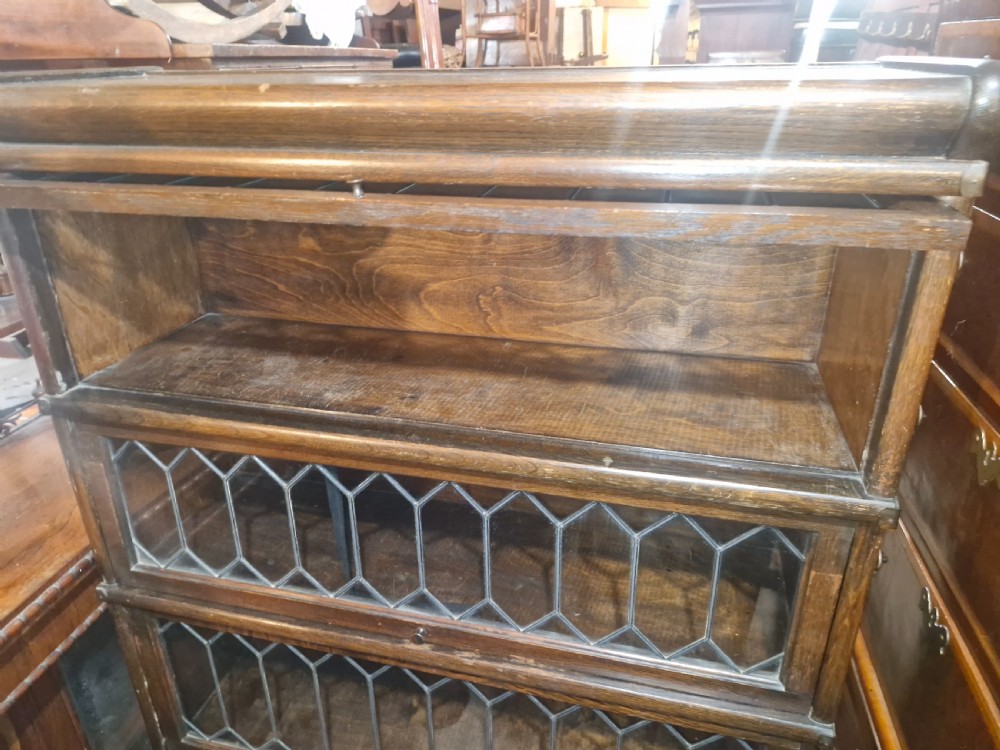 Oak Leaded glazed Globe Wernicke bookcase cabinet.  View VI