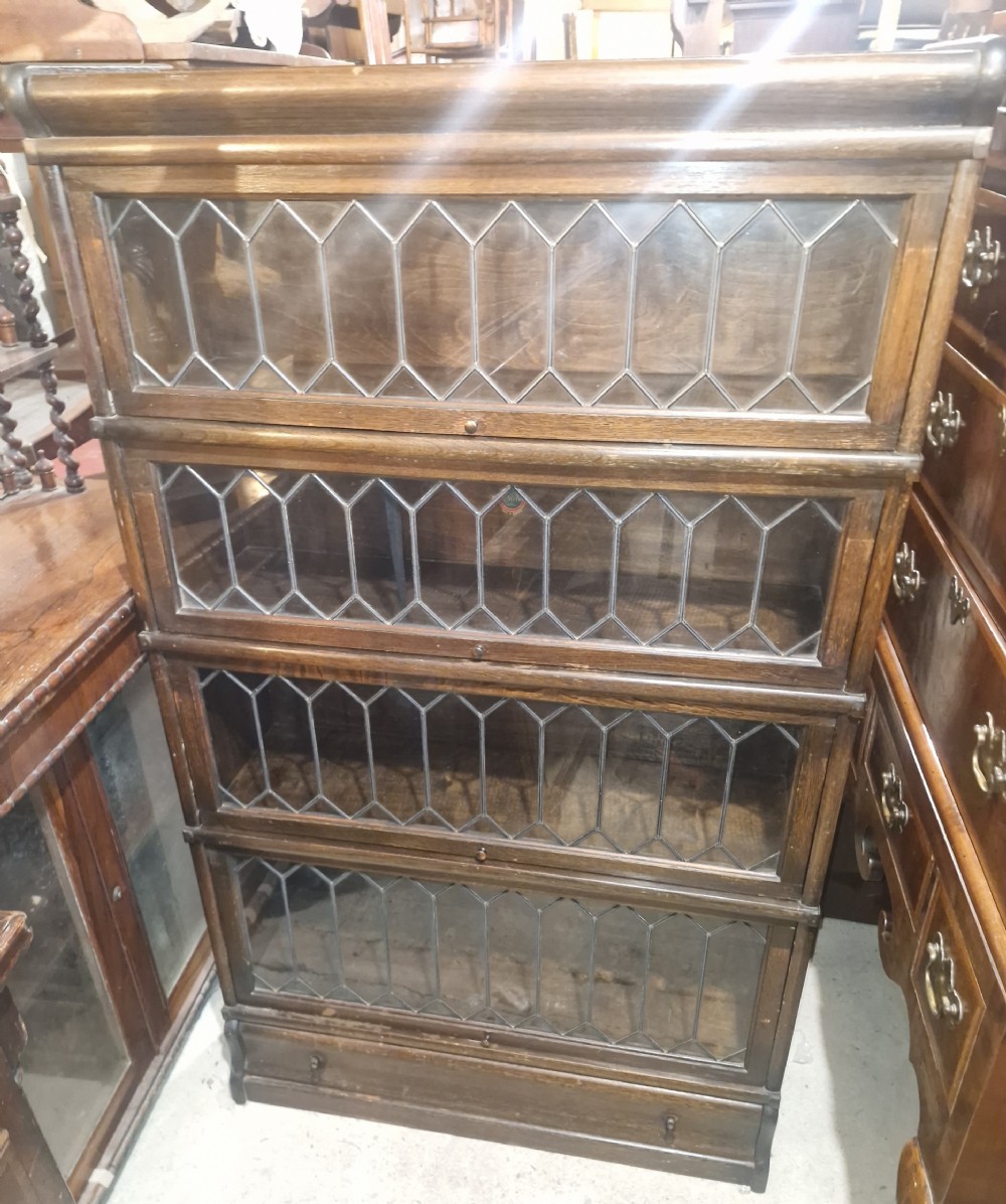 Oak Leaded glazed Globe Wernicke bookcase cabinet.  View IV
