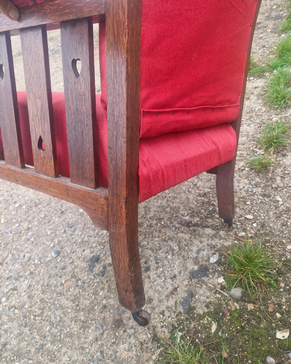 Interesting late Victorian oak Arts and crafts armchair.  View IV