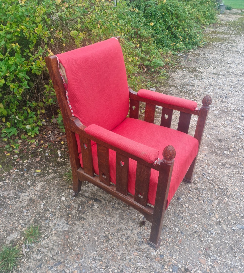Interesting late Victorian oak Arts and crafts armchair.  View V