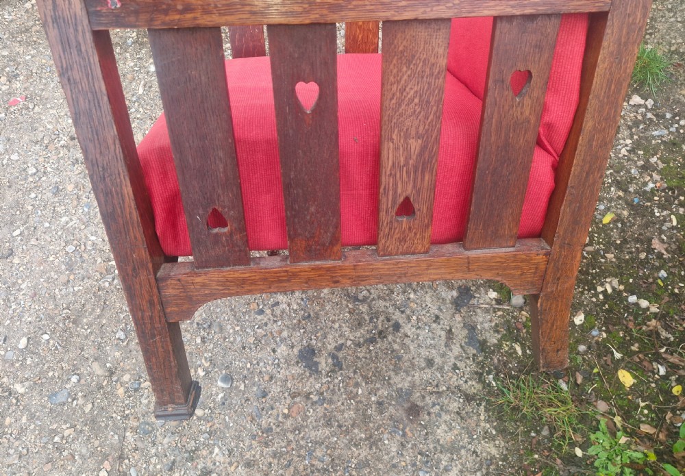 Interesting late Victorian oak Arts and crafts armchair.  View VI