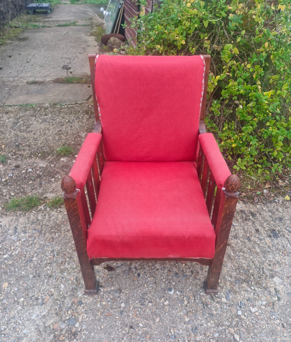 Interesting late Victorian oak Arts and crafts armchair.  View VIII
