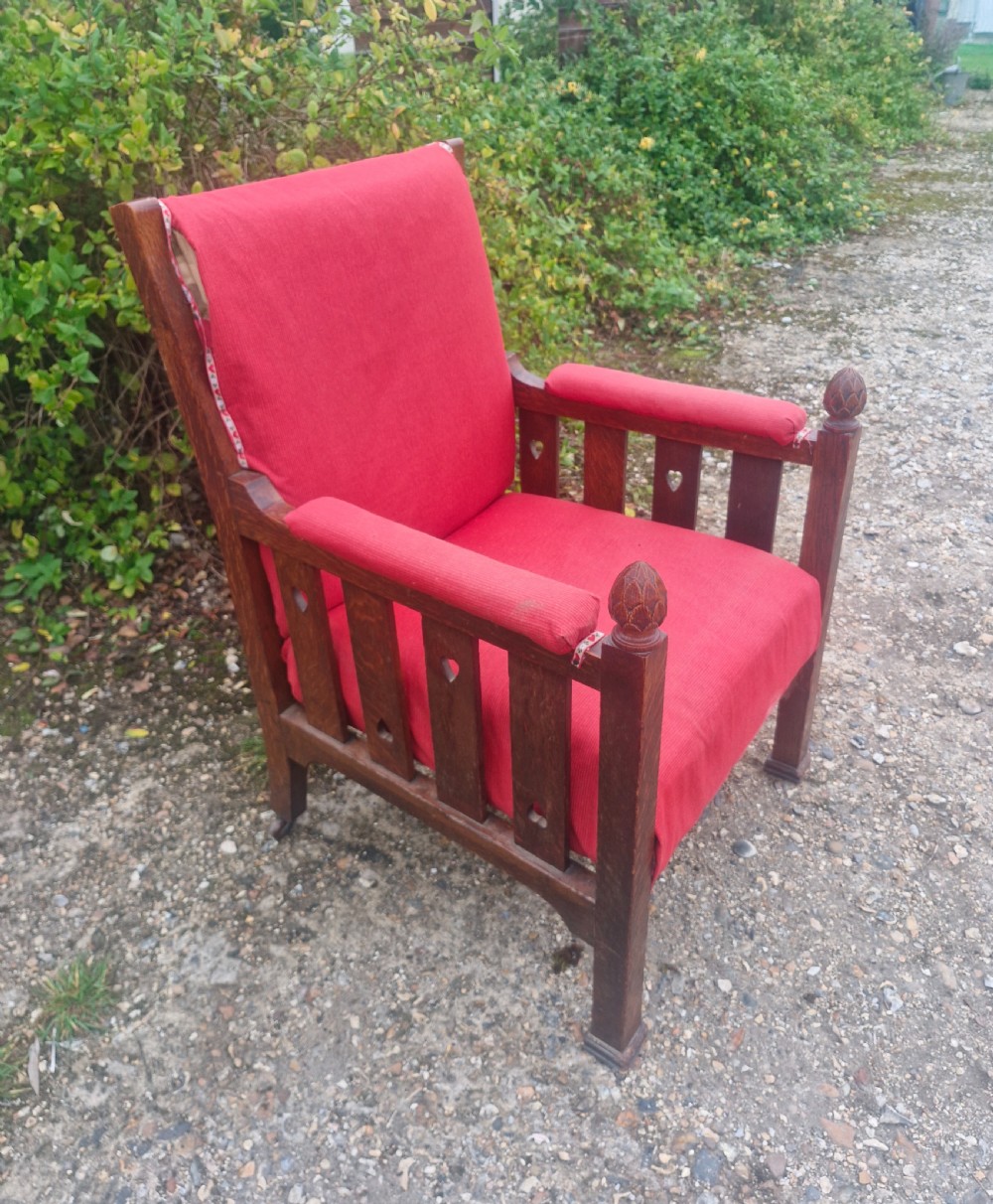 Interesting late Victorian oak Arts and crafts armchair.  View IX