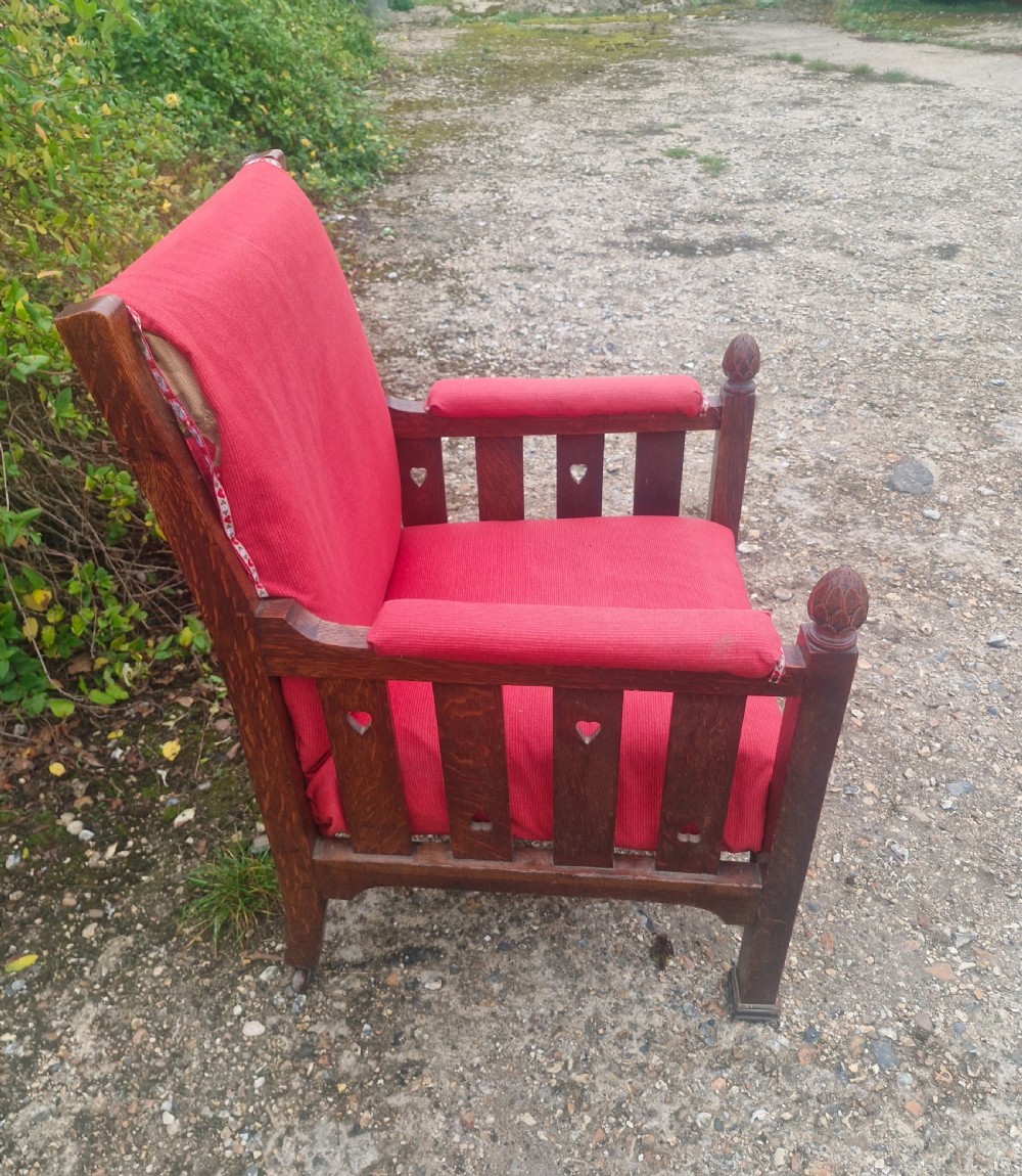 Interesting late Victorian oak Arts and crafts armchair.  View X