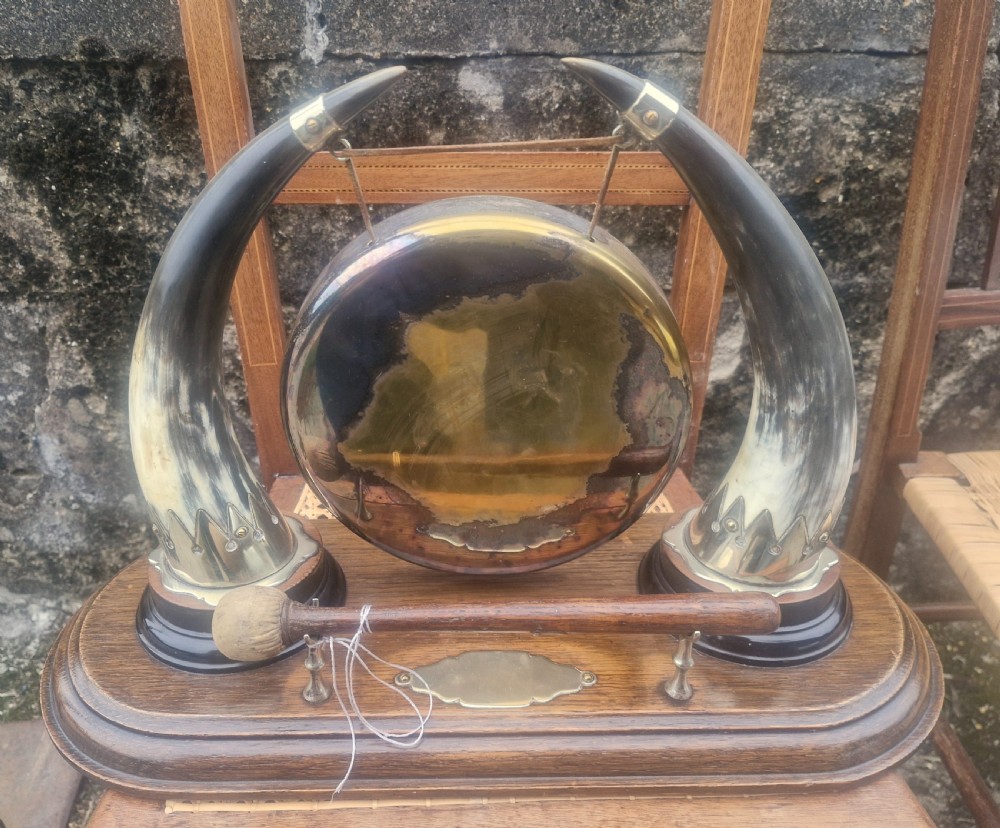 Edwardian horn table top dinner gong. View II