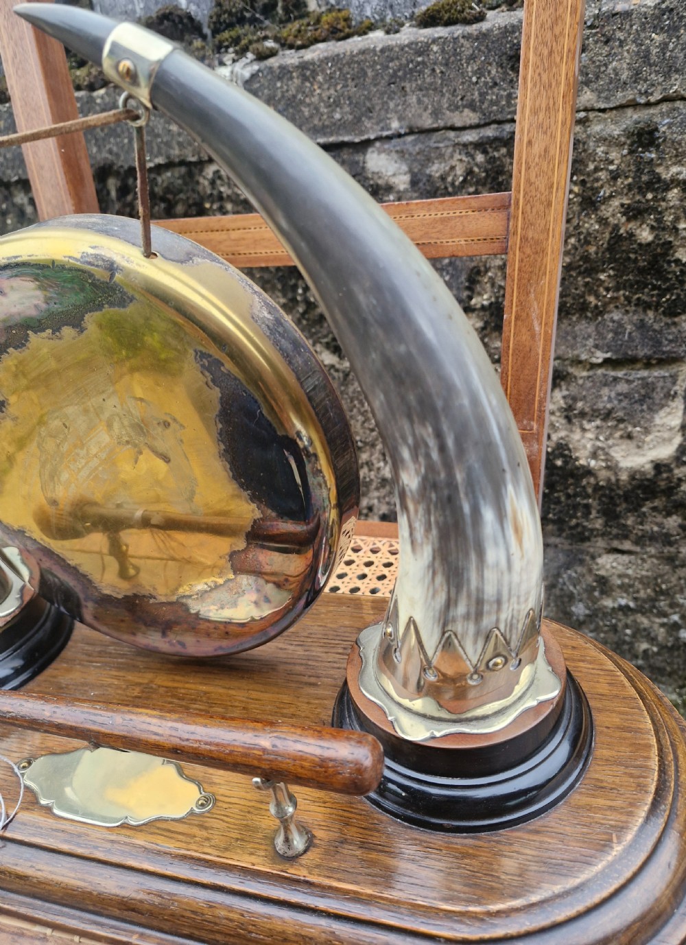 Edwardian horn table top dinner gong. View III