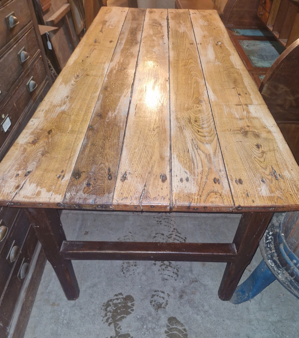  Late 19th century oak farmhouse kitchen dining table.  View III
