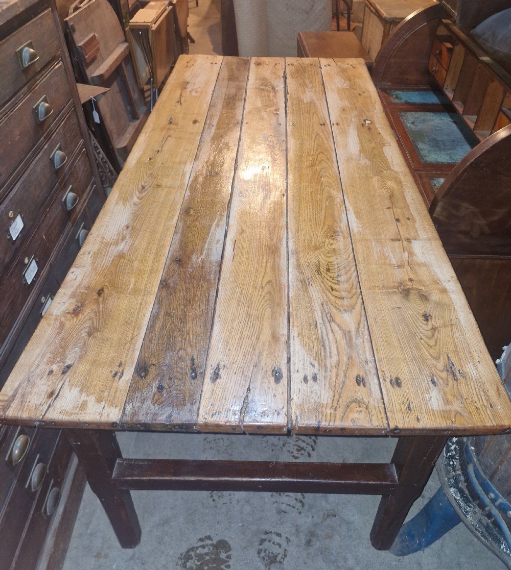  Late 19th century oak farmhouse kitchen dining table.  View XI