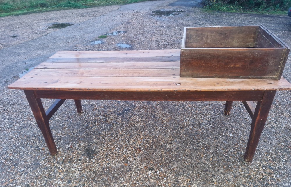  Late 19th century oak farmhouse kitchen dining table.  View XIX