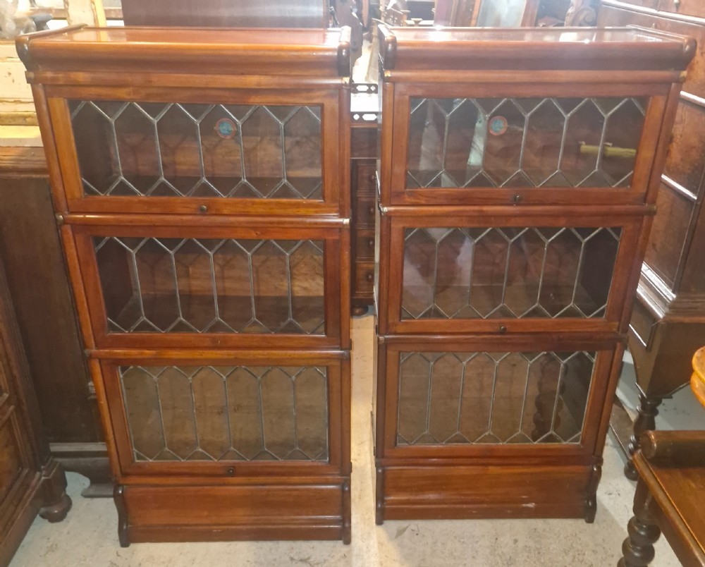 Pair of Dinky mahogany Leaded glazed Globe Wernicke bookcase cabinets. View V